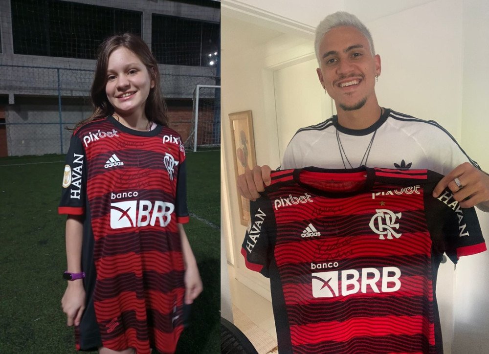 Jogador Pedro do Flamengo doa camisa autografada para ajudar blumenauense com fibrose cística