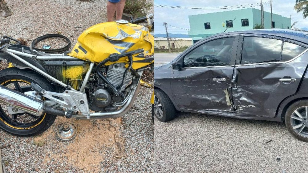 Batida entre carro e moto deixa motociclista ferido em Gaspar