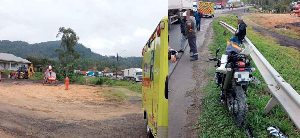 Motociclista bate em estrutura de ponte e fica gravemente ferido na BR-470
