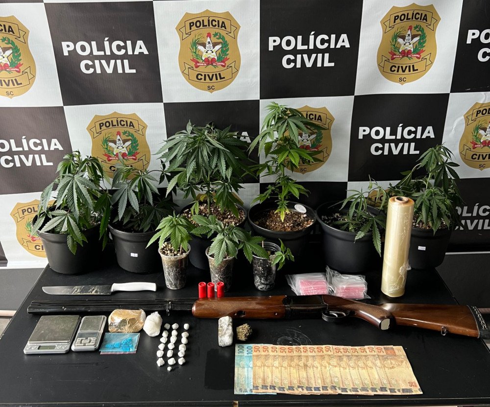 Vídeo: Com estufa, pés de maconha, arma e drogas, dois são presos por tráfico em Blumenau