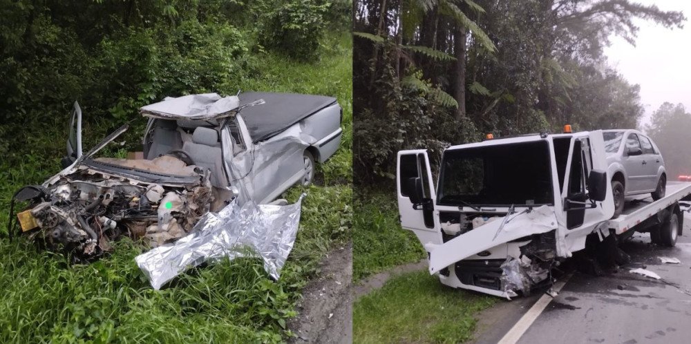 Duas pessoas morrem e duas ficam feridas em batida frontal entre carro e guincho no Alto Vale