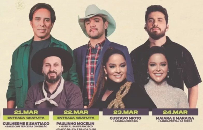 FIMI: Festa de aniversário de 90 anos de Indaial terá Maiara e Maraisa, Gustavo Mioto e mais
