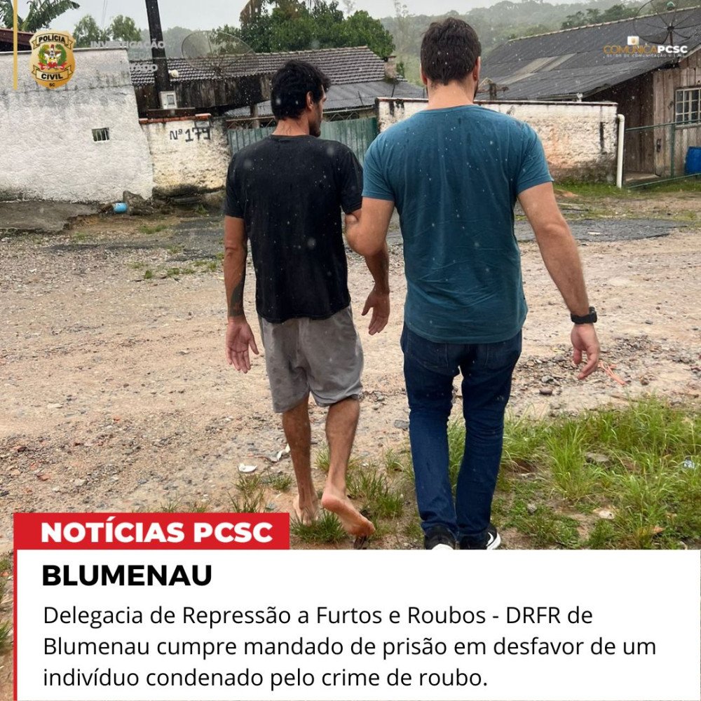 Homem condenado pelo crime de roubo qualificado é preso em Gaspar