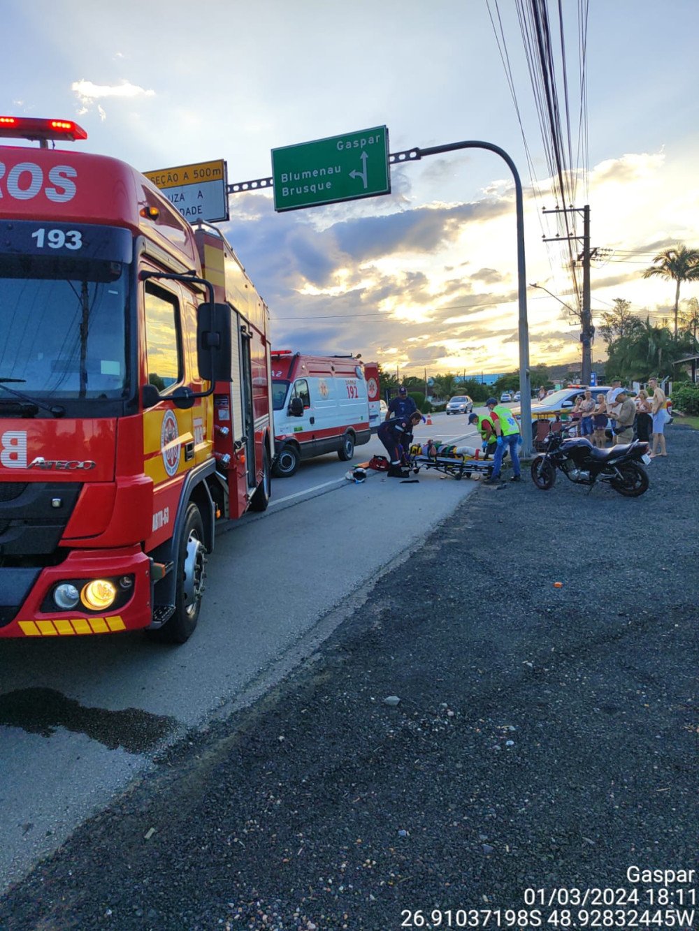 Colisão entre duas motos é registrada em Gaspar