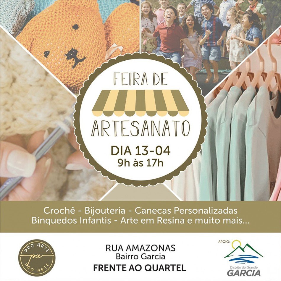 Feira de Artesanato no Garcia, em Blumenau, acontece no próximo sábado