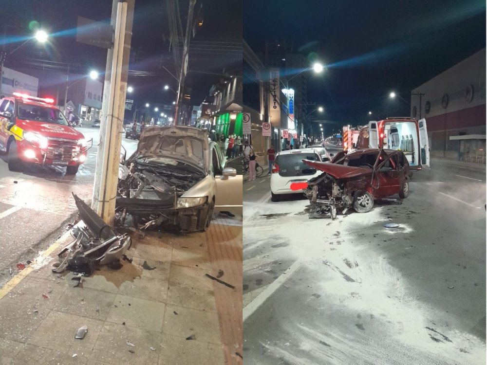 Colisão entre dois carros e poste deixa uma pessoa ferida em Rio do Sul