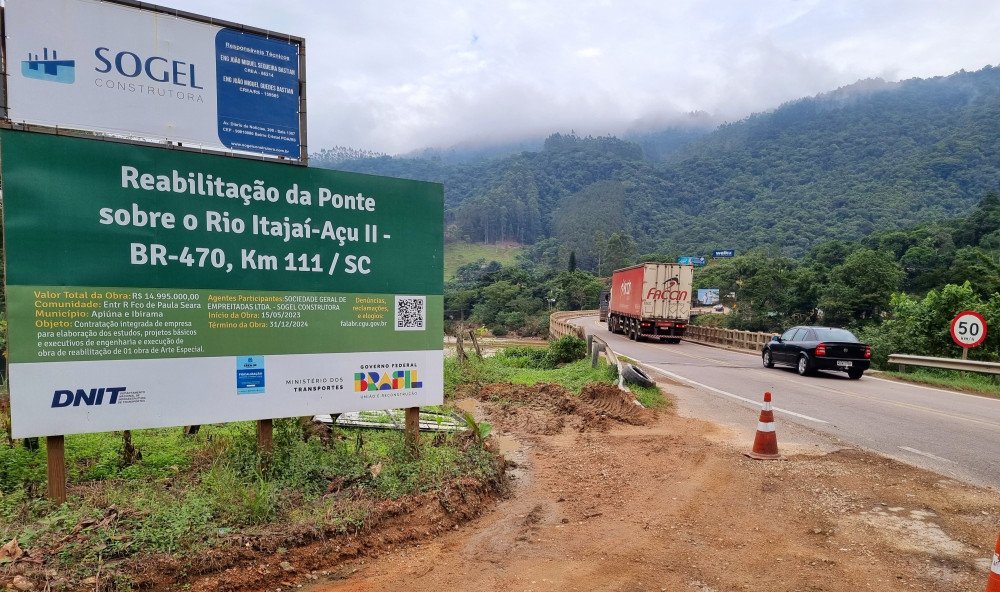 DNIT inicia revitalização da ponte entre Apiúna e Ibirama na BR-470