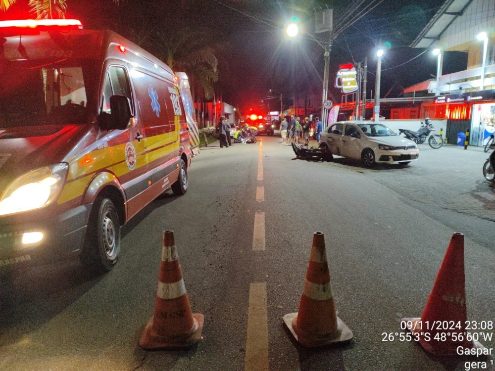 Motociclista fica ferido após acidente de trânsito em Gaspar