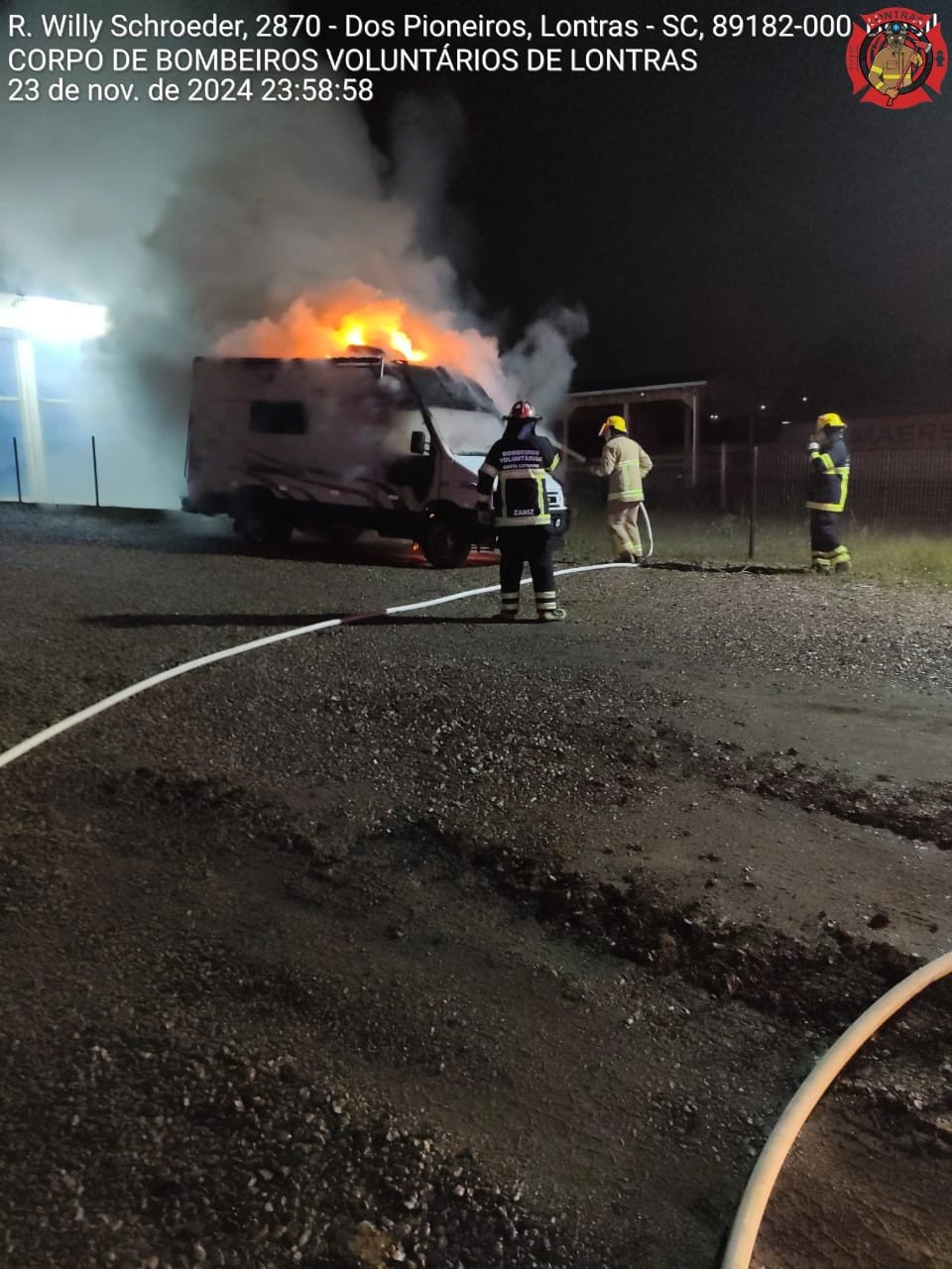 Motorhome é destruído por incêndio em Lontras