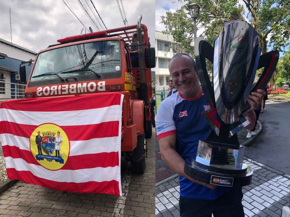 Atletas de Blumenau desfilam em comemoração ao título dos Jogos Abertos de Santa Catarina