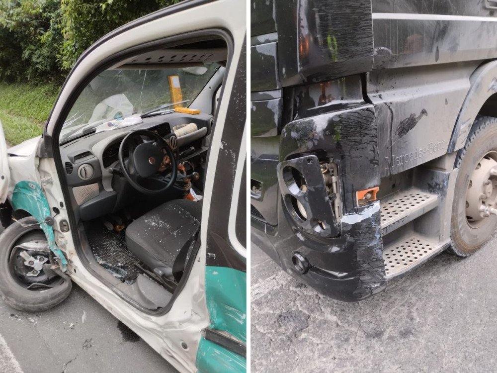 Acidente entre dois carros e carreta deixa feridos na BR-470, em Trombudo Central