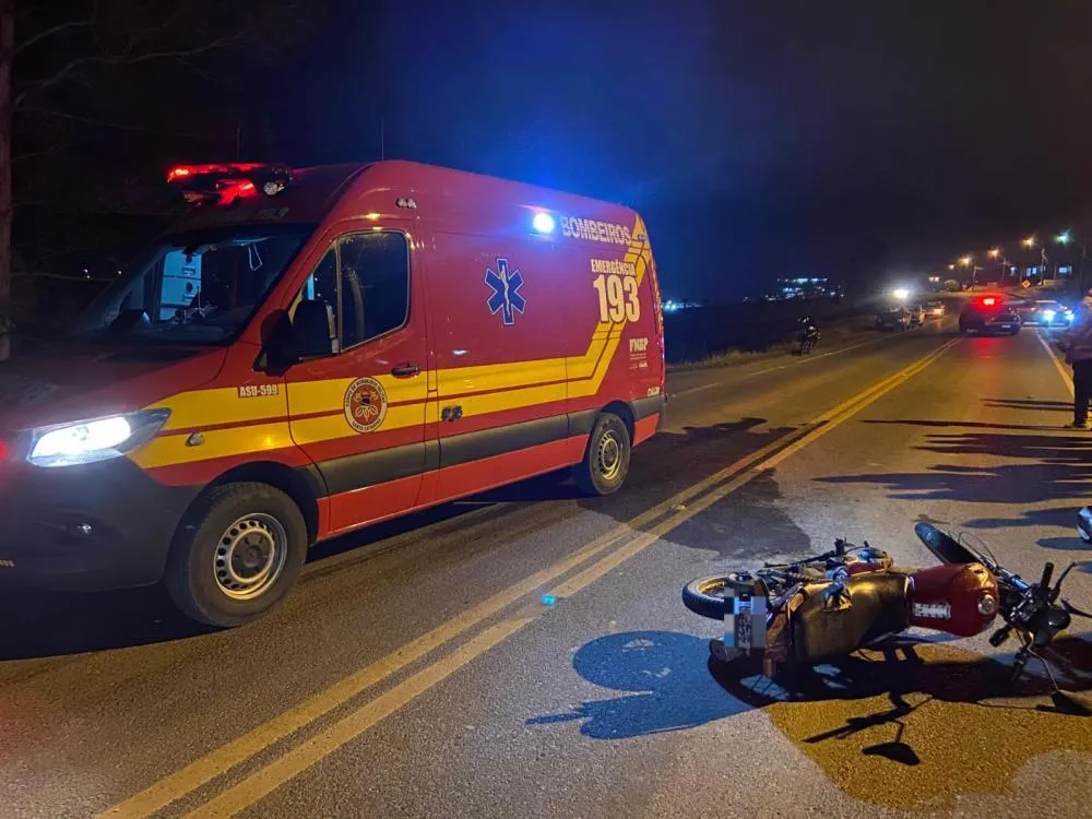 Acidente entre caminhão e moto deixa homem ferido na SC-281, no Alto Vale