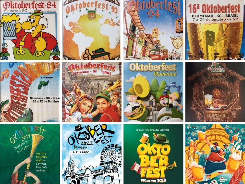Cartazes da Oktoberfest Blumenau retratam 40 anos de história da festa; relembre
