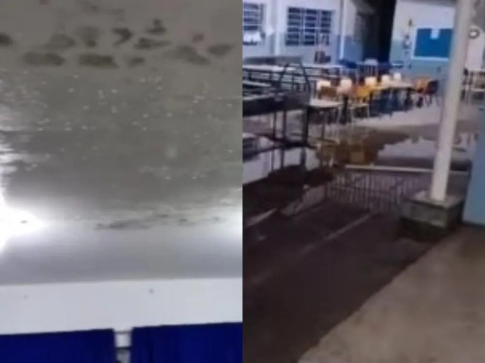 Temporais provocam goteiras em sala e alagam refeitório em escola de Blumenau; pais demonstram preocupação