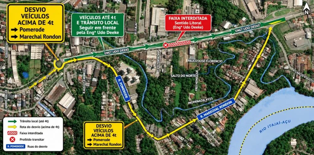 Nova vistoria altera circulação de veículos pesados na Rua Engenheiro Udo Deeke, em Blumenau