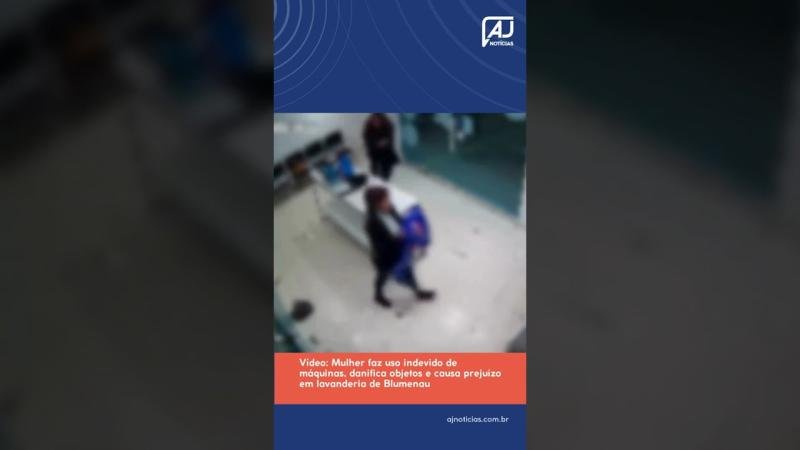 Vídeo: Mulher faz uso indevido de máquinas, danifica objetos e causa prejuízo em lavanderia de Blumenau