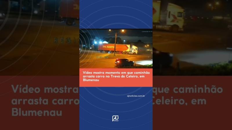 Vídeo mostra momento em que caminhão arrasta carro no Trevo do Celeiro, em Blumenau