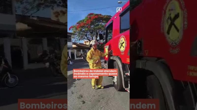 Bombeiros de Indaial atendem incêndio e capotamento quase ao mesmo tempo