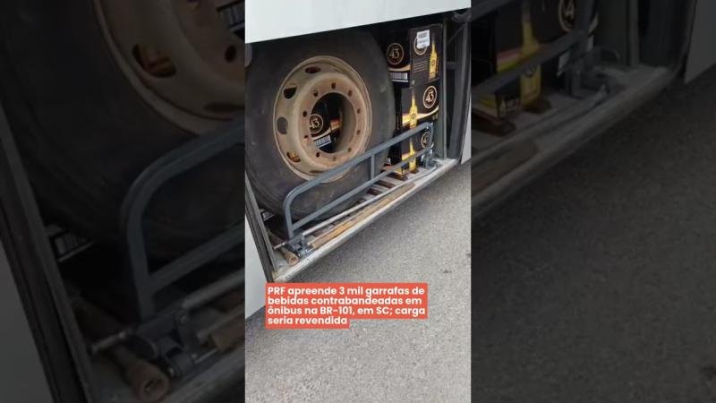 PRF apreende 3 mil garrafas de bebidas contrabandeadas em ônibus na BR-101, em SC; carga seria revendida